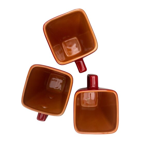 Set Of 3 Disaronno Ceramic Mugs Red & Orange Interior Square 4.5" T x 3.25" D - Picture 5 of 9